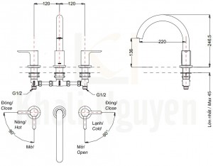 Bản Vẽ Vòi Xả Bồn Tắm TOTO TBS01201B 3 Lỗ