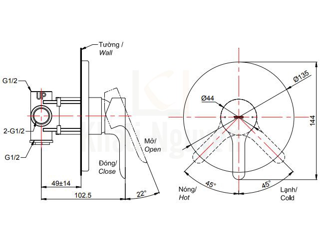 Bản Vẽ Van Điều Chỉnh Nóng Lạnh TOTO TBS01303B