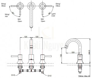 Bản Vẽ Vòi Xả Bồn Tắm TOTO TBS02201B 3 Lỗ