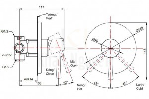 Bản Vẽ Van Điều Chỉnh Nóng Lạnh TOTO TBS02303B