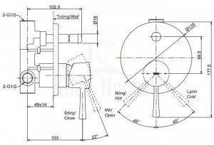 Bản Vẽ Van Điều Chỉnh Nóng Lạnh TOTO TBS02304B Kèm Nút Chuyển Hướng