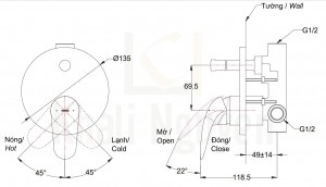 Bản Vẽ Van Điều Chỉnh Nóng Lạnh TOTO TBS03304B