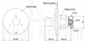 Bản Vẽ Van Điều Chỉnh Nhiệt TOTO TBV01102B/TBN01101B