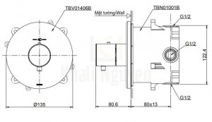 Bản Vẽ Van Điều Chỉnh Nhiệt Độ TOTO TBV01406B/TBN01001B