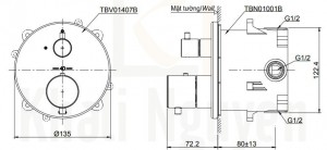 Bản Vẽ Van Điều Chỉnh Nóng Lạnh TOTO TBV01407B/TBN01001B