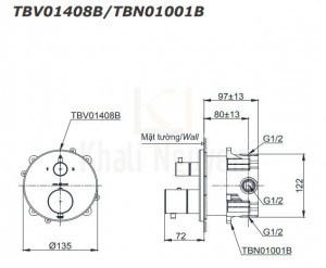 Bản Vẽ Van Điều Chỉnh Nóng Lạnh TOTO TBV01408B/TBN01001B