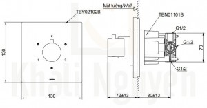 Bản Vẽ Van Chuyển Hướng TOTO TBV02102B/TBN01101B 3 Đường Nước