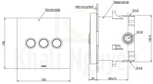 Bản Vẽ Van Điều Chỉnh Nhiệt Độ TOTO TBV02105B/TBN01001B Nút Nhấn