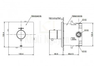 Bản Vẽ Van Điều Chỉnh Nhiệt TOTO TBV02401B/TBN01001B