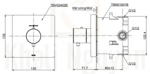 Bản Vẽ Van Điều Chỉnh Nóng Lạnh TOTO TBV02402B/TBN01001B