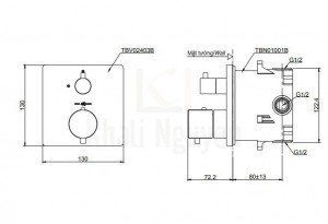 Bản Vẽ Van Điều Chỉnh Nóng Lạnh TOTO TBV02403B/TBN01001B
