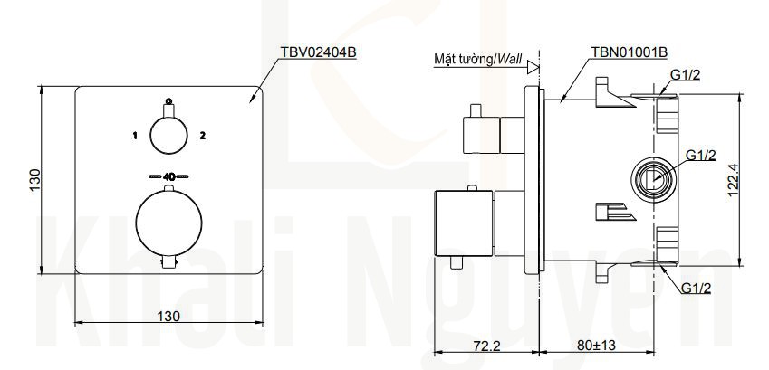 Bản Vẽ Van Điều Chỉnh Nhiệt Độ TOTO TBV02404B/TBN01001B