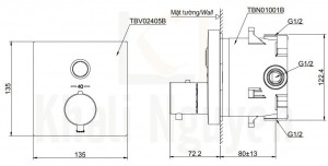 Bản Vẽ Van Điều Chỉnh Nhiệt Độ TOTO TBV02405B/TBN01001B Nút Nhấn
