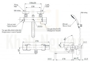 Bản Vẽ Sen Tắm Nhiệt Độ Nhật TOTO TBV03427V/DGH108ZR Xả Bồn