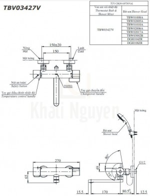 Bản Vẽ Sen Tắm Nhiệt Độ Nhật TOTO TBV03427V/TBW01010A Xả Bồn