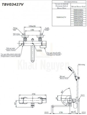 Bản Vẽ Sen Tắm Nhiệt Độ Nhật TOTO TBV03427V/TBW02005A Xả Bồn