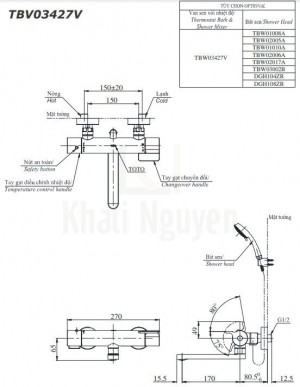 Bản Vẽ Sen Tắm Nhiệt Độ Nhật TOTO TBV03427V/TBW03002B Xả Bồn