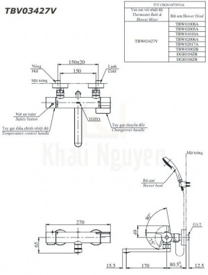Bản Vẽ Củ Sen Tắm TOTO TBV03427V Nóng Lạnh