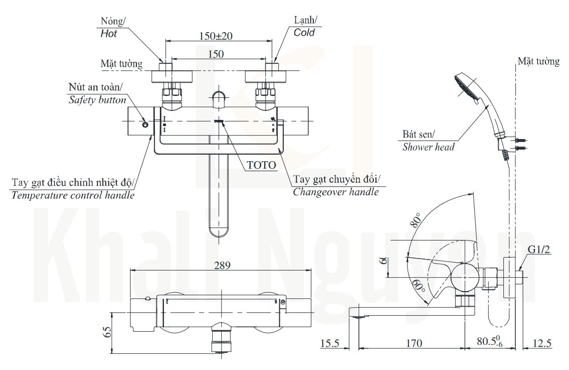 Bản Vẽ Sen Tắm Nhiệt Độ TOTO TBV03429V/DGH104ZR Xả Bồn