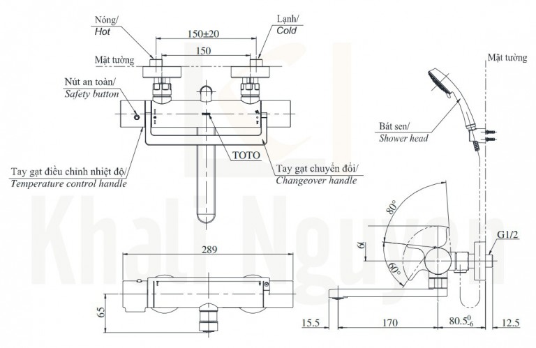 Bản Vẽ Sen Tắm Nhiệt Độ TOTO TBV03429V/DGH104ZR Xả Bồn