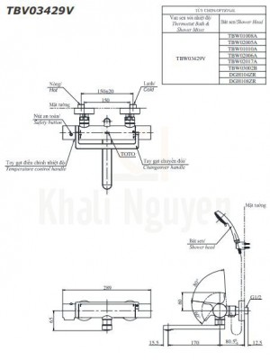 Bản Vẽ Sen Tắm Nhiệt Độ Nhật TOTO TBV03429V/TBW01010A Xả Bồn