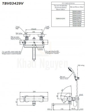 Bản Vẽ Sen Tắm Nhiệt Độ Nhật TOTO TBV03429V/TBW02005A Xả Bồn