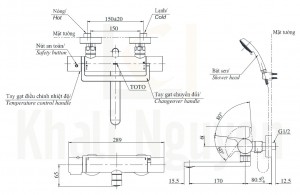 Bản Vẽ Sen Tắm Nhiệt Độ Nhật TOTO TBV03429V/TBW02006A Xả Bồn