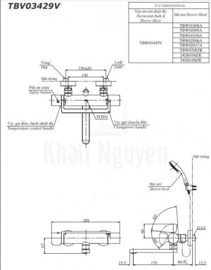 Bản Vẽ Củ Sen Tắm TOTO TBV03429V Nóng Lạnh