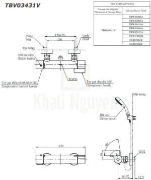 Bản Vẽ Sen Tắm TOTO TBV03431V Nóng Lạnh