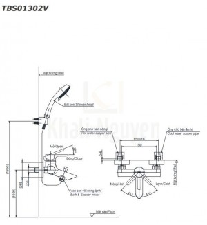 Bản Vẽ Bộ Sen Cây TOTO TBW01001B1/TBG01302V/DGH108ZR Nóng Lạnh