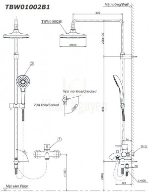 Bản Vẽ Thân Sen Cây TOTO TBW01002B/TBW01002B1/TBW01002BA
