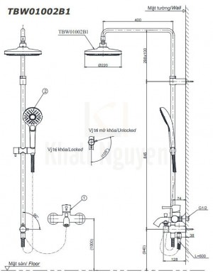 Bản Vẽ Bộ Sen Cây TOTO TBW01002B1/TBG01302V/TBW01010A Nóng Lạnh