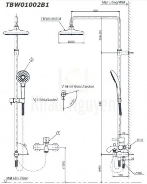 Bản Vẽ Bộ Sen Cây TOTO TBW01002B1/TBG03302V/TBW01010A Nóng Lạnh