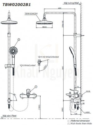Bản Vẽ Thân Sen Cây TOTO TBW02002B1 Massage 2 Chế Độ