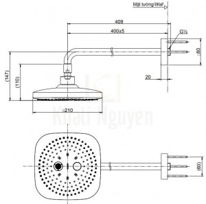 Bản Vẽ Bát Sen Gắn Tường TOTO TBW02004A 2 Chế Độ