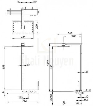Bản Vẽ Sen Cây TOTO TBW05401A Nhiệt Độ Vuông