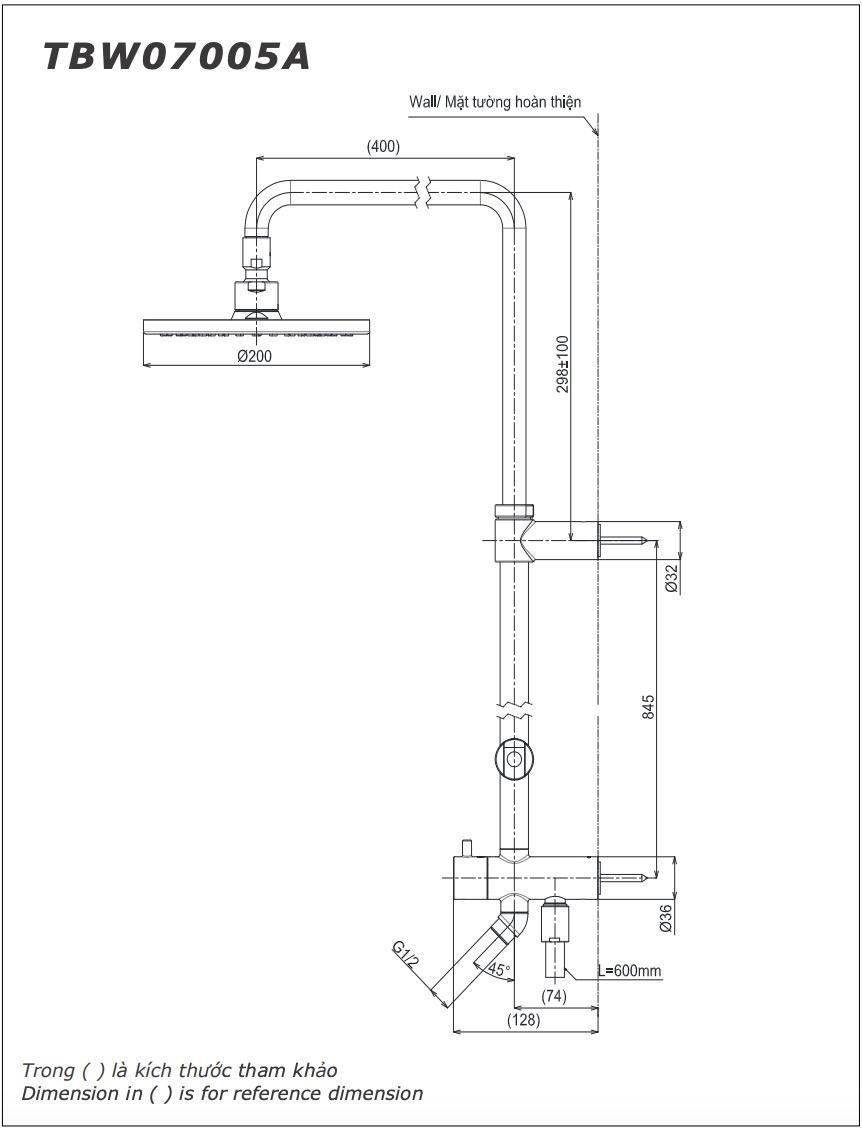 Bản vẽ thân sen tắm TOTO TBW07005A