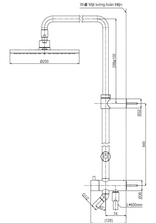 Bản vẽ thân sen cây TOTO TBW07006A#MBL