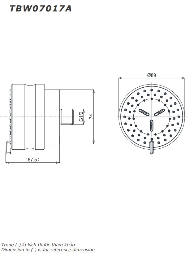 Bản vẽ đầu phun sen tắm âm tường TOTO TBW07017A