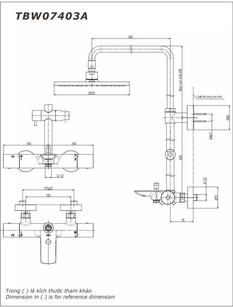 Bản vẽ sen cây nhiệt độ TOTO TBW07403A#MBL