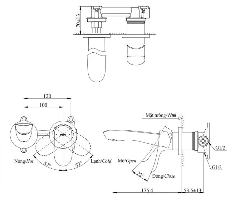 Bản vẽ vòi lavabo TOTO gắn tường TLG01310BB#MBL