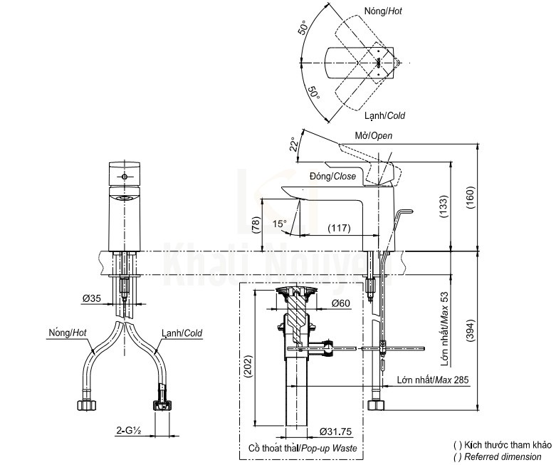 Bản Vẽ Vòi Lavabo TOTO TLG02301V Nóng Lạnh