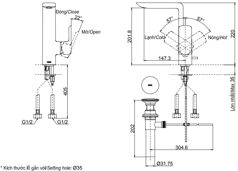 Bản vẽ vòi lavabo TOTO 1 lỗ TLG02309BB#MBL