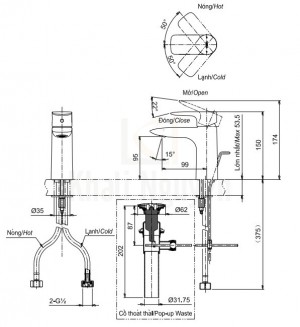 Bản Vẽ Vòi Lavabo TOTO TLG04301V Nóng Lạnh 