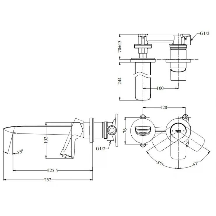 Bản vẽ vòi lavabo TOTO gắn tường TLG04310BB#MBL