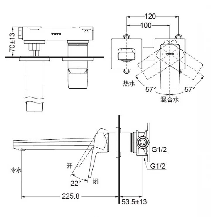 Bản vẽ vòi lavabo TOTO gắn tường TLG10308BB#MBL