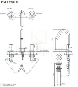 Bản Vẽ Vòi Lavabo TOTO TLG11201B Nóng Lạnh 3 Lỗ