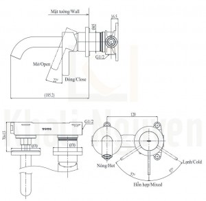 Bản Vẽ Vòi Lavabo TOTO TLG11307B Nóng Lạnh Gắn Tường