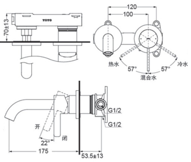 Bản vẽ vòi lavabo TOTO gắn tường TLG11307BA#MBL