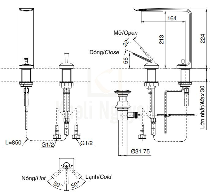 Bản Vẽ Vòi Lavabo TOTO TLP02307B Nóng Lạnh